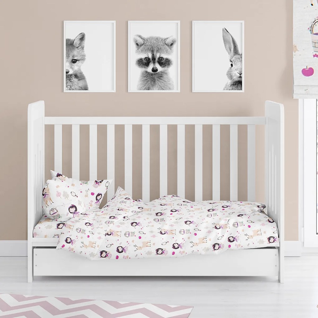 Παπλωματοθήκη Κούνιας (120x160) Dimcol Lily &amp; Deer 179 White-Pink