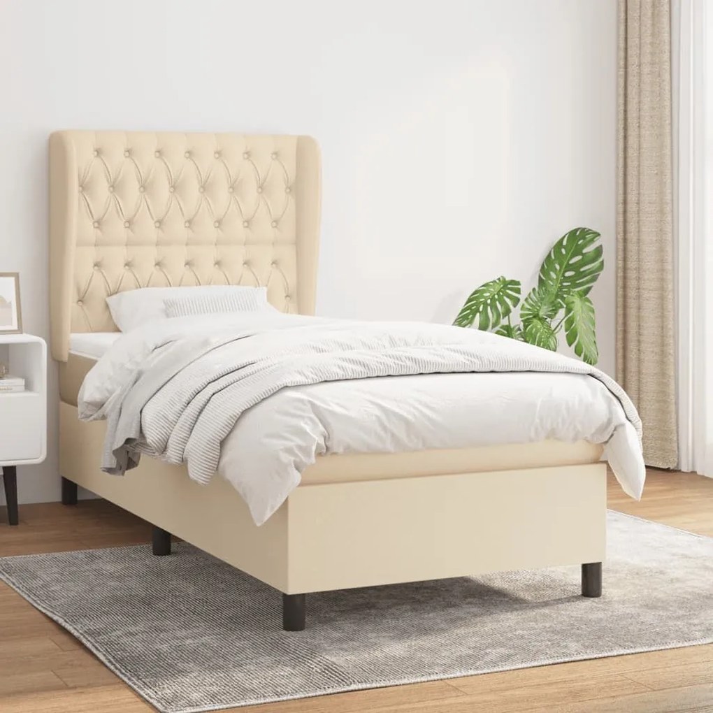 ΚΡΕΒΑΤΙ BOXSPRING ΜΕ ΣΤΡΩΜΑ ΚΡΕΜ 90X190 ΕΚ.ΥΦΑΣΜΑΤΙΝΟ 3128170