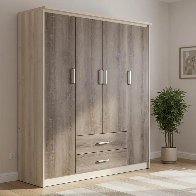 Ντουλάπα ρούχων τετράφυλλη OLYMPUS χρώμα castillo-toro 159x57x183εκ 159x57x183 εκ.