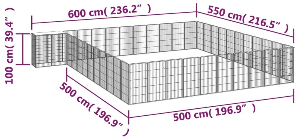 vidaXL Κλουβί Σκύλου 46 Πάνελ Μαύρο 50x100 εκ. Ατσάλι με Βαφή Πούδρας