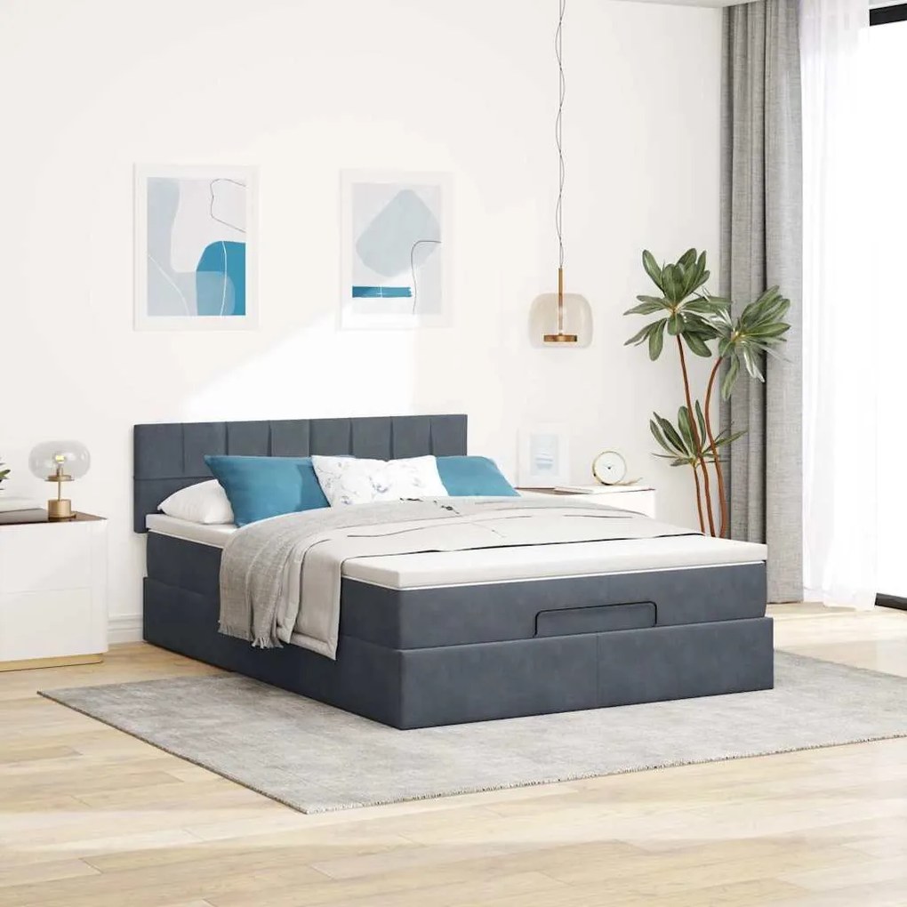 vidaXL Οθωμανικό κρεβάτι με στρώμα & LEDs Σκούρο γκρι 140x200cm Velvet