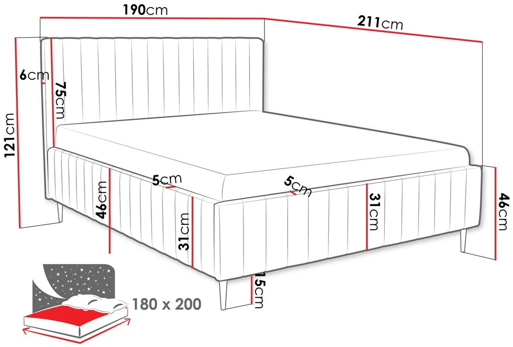 Επενδυμένο κρεβάτι Lewezo-Gkri-180 x 200