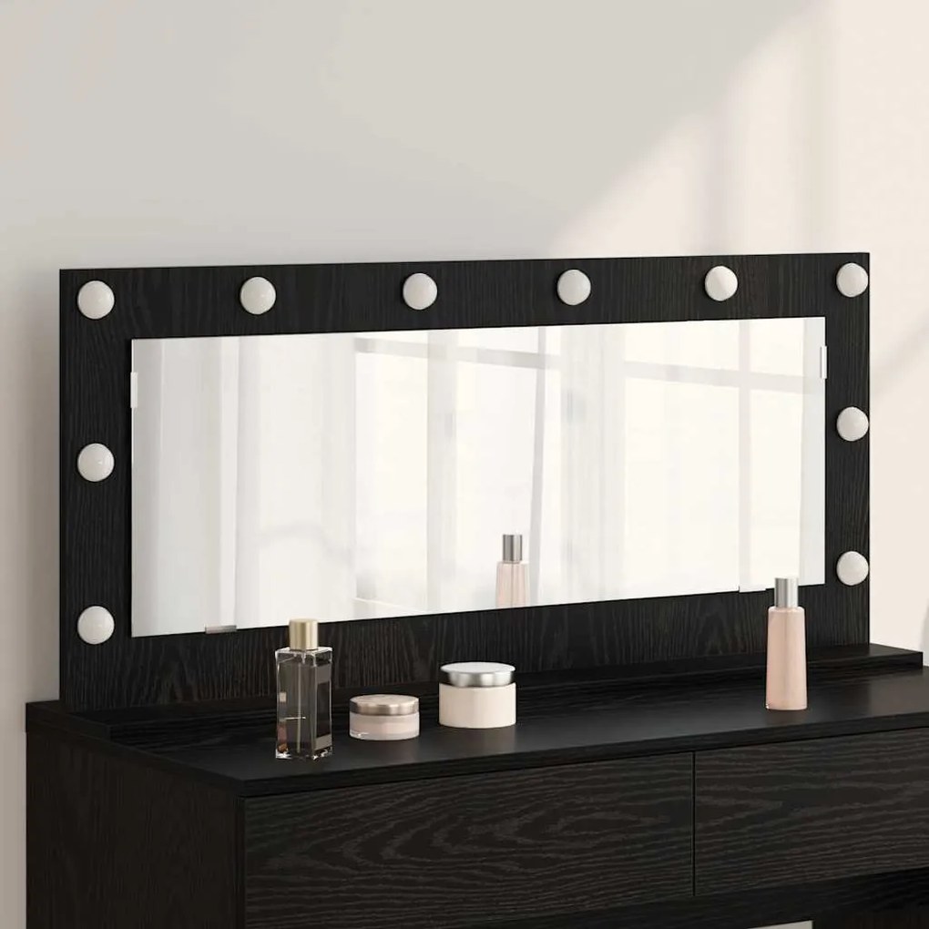 vidaXL καθρέφτης μακιγιάζ με φώτα LED Μαύρη Δρυς 100x45x18 εκ