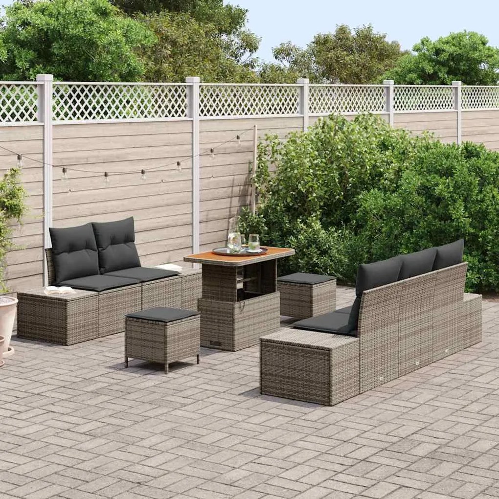 vidaXL Σετ Καναπέ Κήπου με μαξιλάρι 8 pcs Γκρι Πολυ ράταν