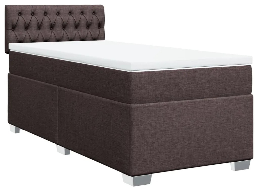 vidaXL Κρεβάτι Boxspring με Στρώμα Σκούρο Καφέ 100x200 εκ. Υφασμάτινο