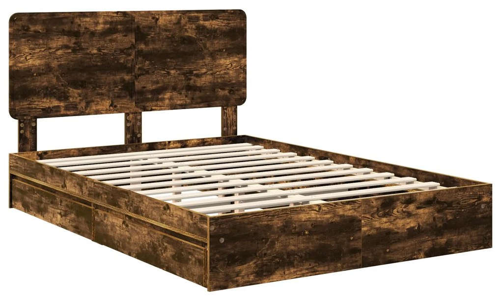 vidaXL Κρεβάτι Αποθήκης Καπνιστό Δρύς 140 x 200 cm Επεξεργασμένο ξύλο