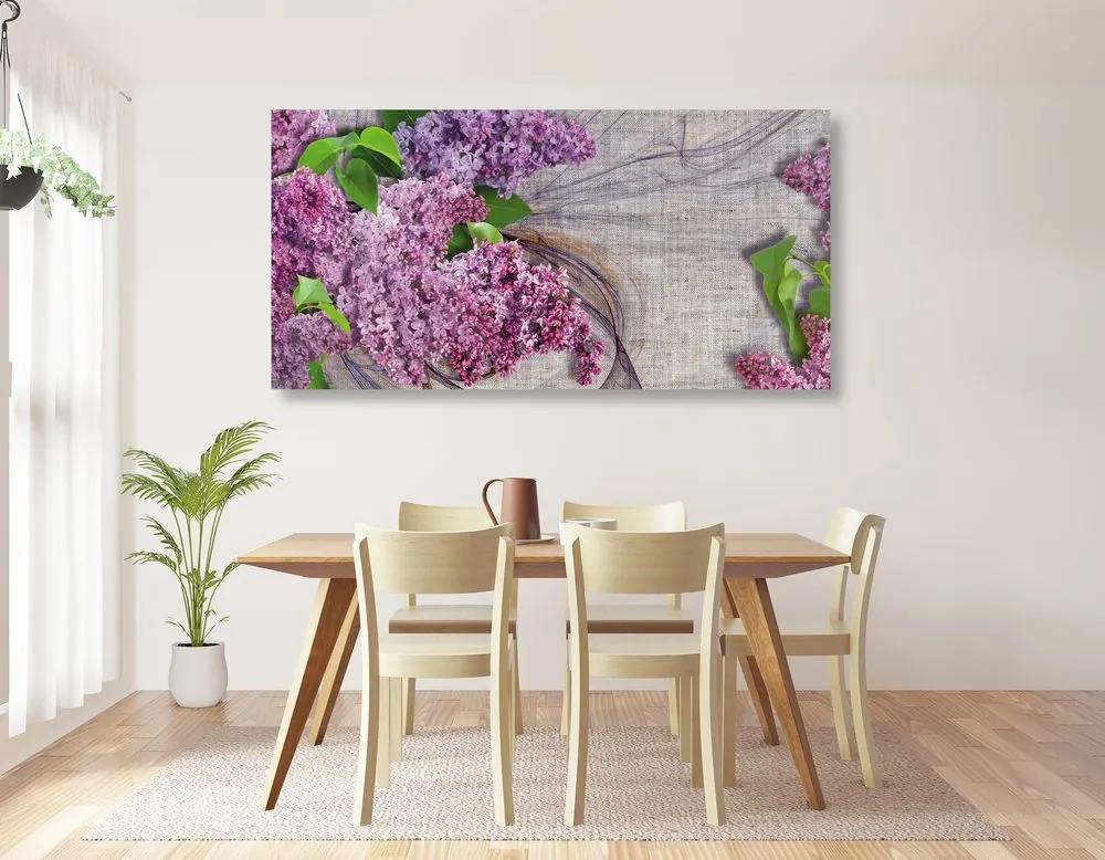 Εικόνα λουλουδιών λιλά σε καμβά - 100x50