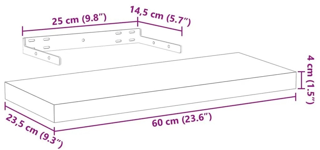 Ράφι Τοίχου 60x23,5x4 εκ. Επεξεργασμένο Ξύλο - Καφέ