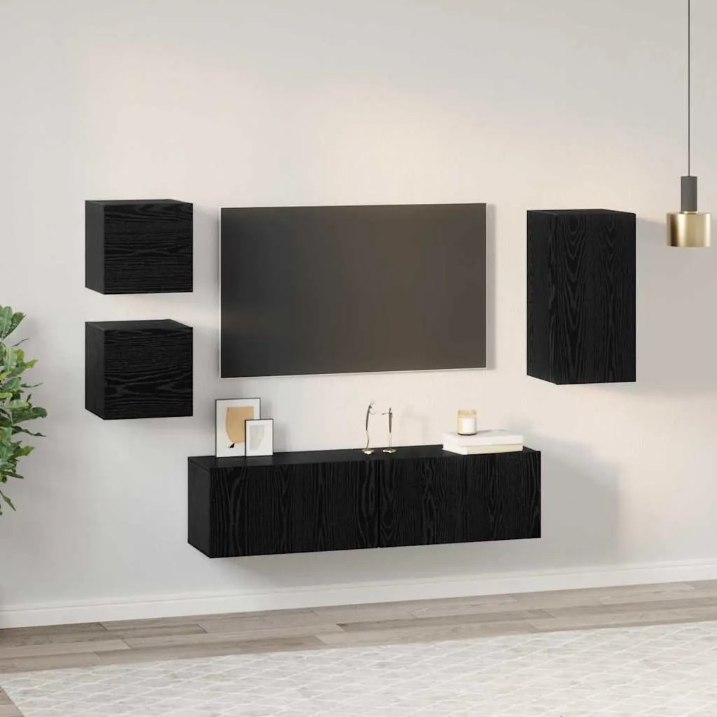 vidaXL Σετ επίπλου τηλεόρασης 5 pcs Μαύρη δρυς Επεξεργασμένο ξύλο