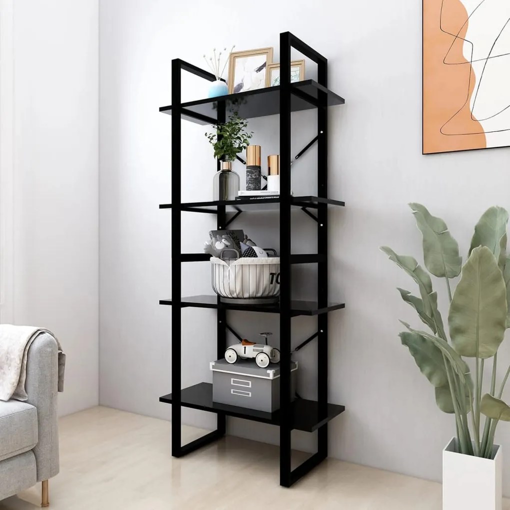 vidaXL Βιβλιοθήκη με 4 Ράφια Μαύρη 60 x 30 x 140 εκ. από Μοριοσανίδα