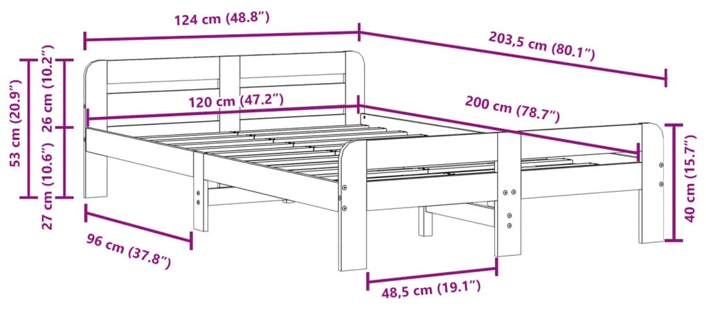 Σκελετός Κρεβ. Χωρίς Στρώμα Λευκό 120x200 εκ Μασίφ Πεύκο - Λευκό