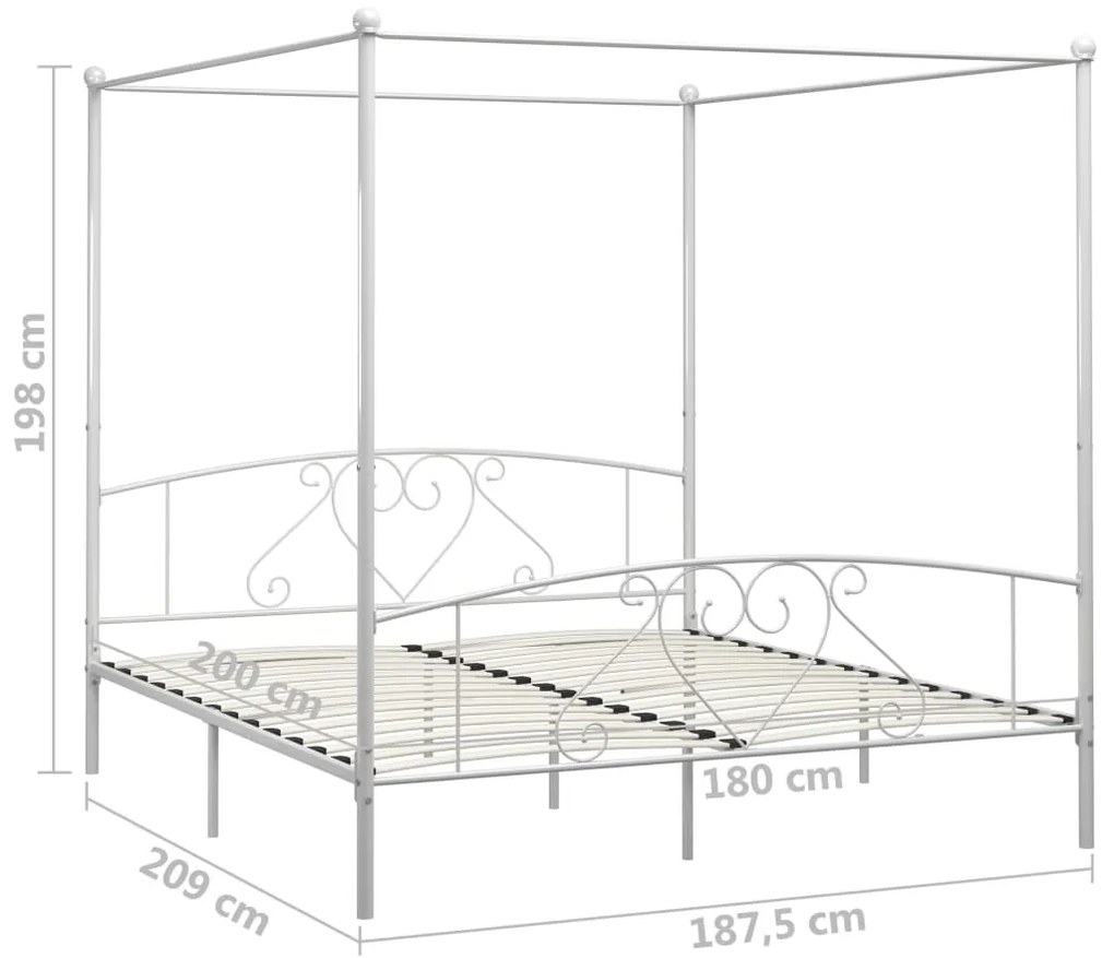 vidaXL Πλαίσιο Κρεβατιού με Ουρανό Λευκό 180 x 200 εκ. Μεταλλικό