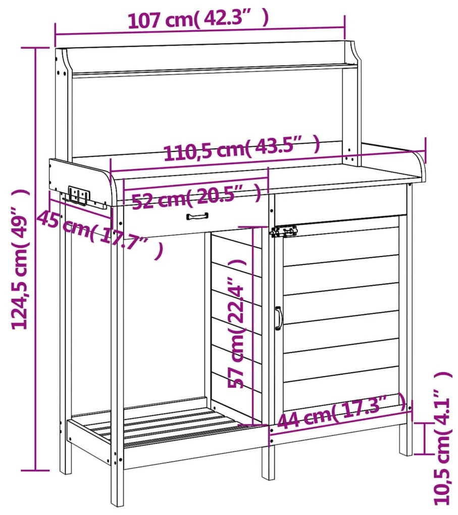 ΤΡΑΠΕΖΙ ΓΙΑ ΓΛΑΣΤΡΕΣ+ΝΤΟΥΛΑΠΙ ΓΚΡΙ 110,5X45X124,5ΕΚ ΜΑΣΙΦ ΕΛΑΤΗ 156345