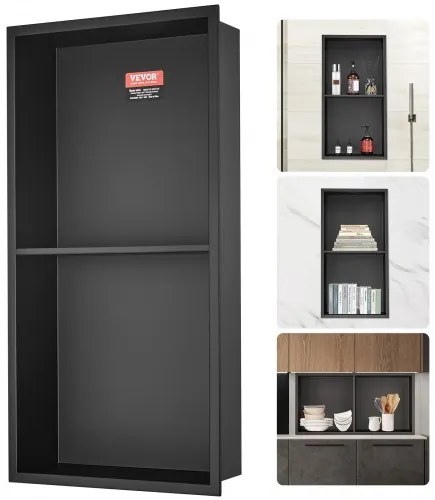 VEVOR 33.02 x 63.5 cm No Tile Shower Niche 304 Stainless Steel, Wall-Inserted Niche Recessed Double Shelves, Sealed Waterproof Rust-Resistant Modern Niche for Shower or Soap Storage Bathroom