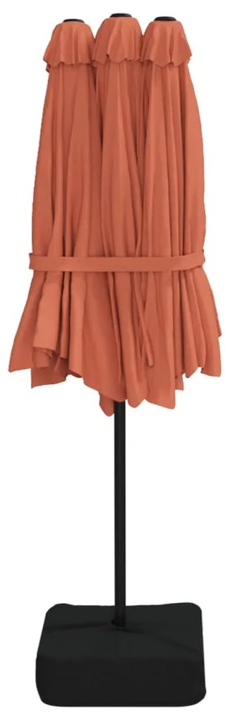 vidaXL Ομπρέλα Κήπου με Διπλή Κορυφή και LED Τερακότα 449 x 265 εκ.