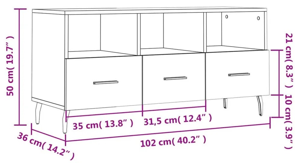 Έπιπλο Τηλεόρασης Καφέ Δρυς 102 x 36 x 50 εκ. από Επεξεργ. Ξύλο - Καφέ