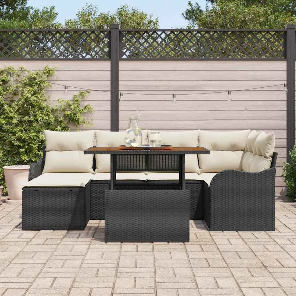 vidaXL Σετ Καναπέ Κήπου με αποθήκευση 7 pcs Μαύρο Πολυ ράταν