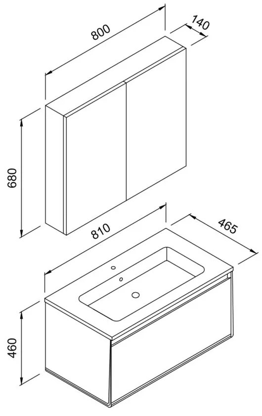 Πάγκος μπάνιου με Νιπτήρα BELLA 80 Ανθρακί 81x46.5x46 εκ. 81x46.5x46 εκ.