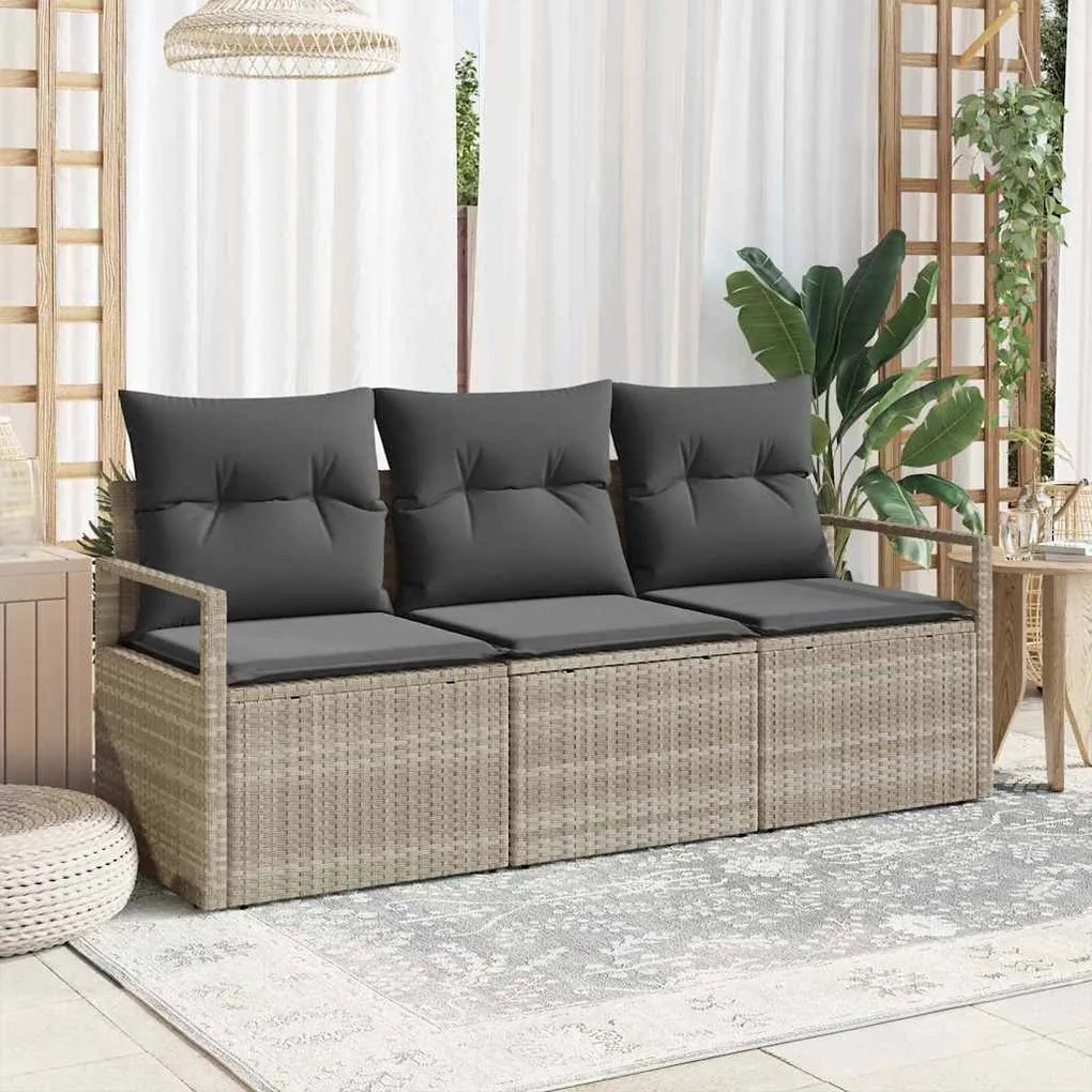 vidaXL Σετ Καναπέ Κήπου 3 pcs Ανοιχτό γκρι Πολυ ράταν
