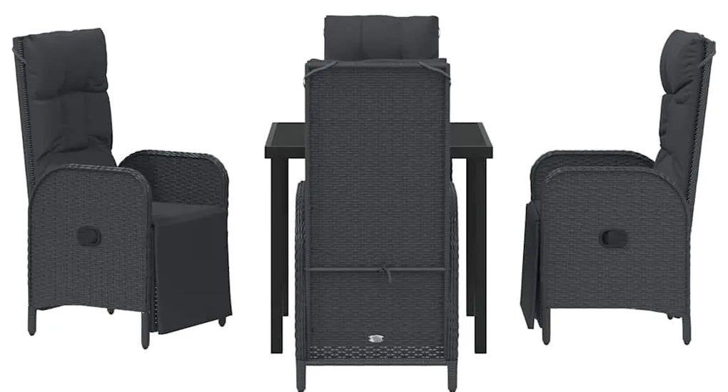 vidaXL Σέτ φαγητού για κήπο με μαξιλάρι 5 pcs Μαύρο συνθετικό ρατάν