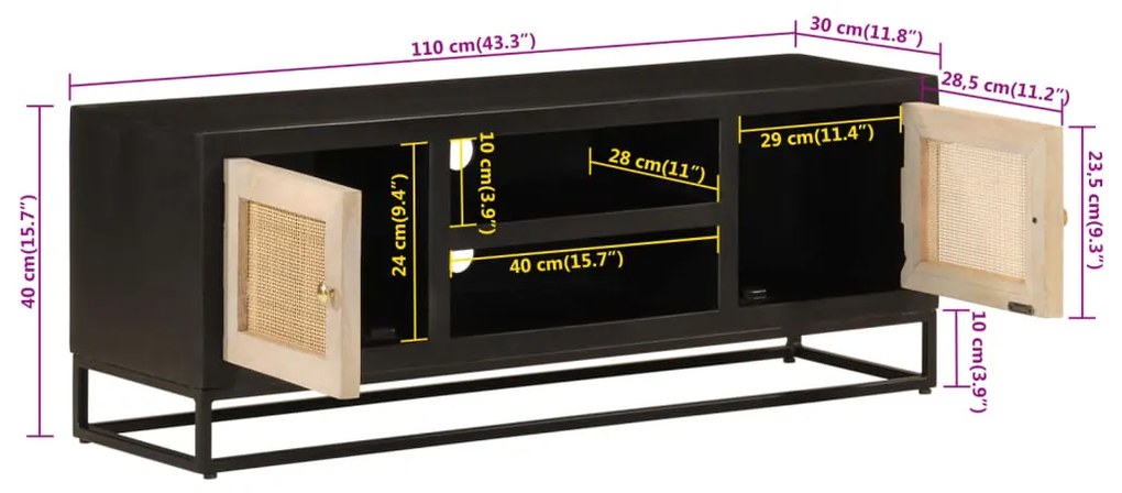 ΈΠΙΠΛΟ ΤΗΛΕΟΡΑΣΗΣ ΜΑΥΡΟ 110X30X40ΕΚ.ΜΑΣΙΦ ΞΥΛΟ ΜΑΝΓΚΟ &amp; ΣΙΔΗΡΟΣ 372002