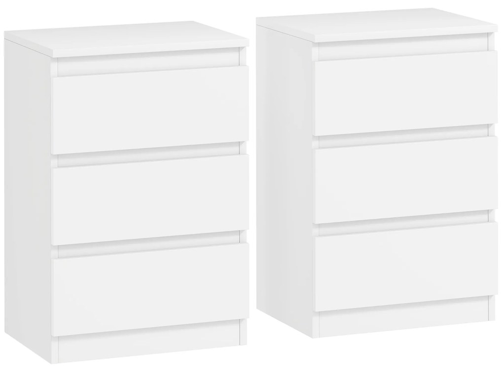 HOMCOM Νυχτερινό Τραπεζάκι, Σετ 2 Τραπεζιών Κομοδίνου με 3 Συρτάρια, Νυχτικό, Κομοδίνο για Υπνοδωμάτιο, Σαλόνι, 40 x 30 x 59,5 cm, Λευκό