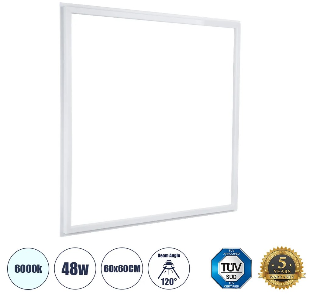 GloboStar 60368 Χωνευτό LED Panel Linear Frameless Super Slim 60x60cm 48W 5760lm 120° CRI≥85Ra AC 220-240V IP44 Μ60 x Π60 x Υ1.5cm - Ψυχρό Λευκό 6000K - TÜV Certified Driver - 5 Years Warranty - 60368