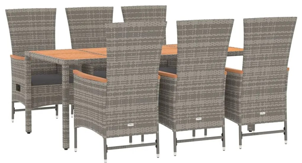 vidaXL Σετ Τραπεζαρίας Κήπου 7 τεμ. Γκρι Συνθ. Ρατάν με Μαξιλάρια