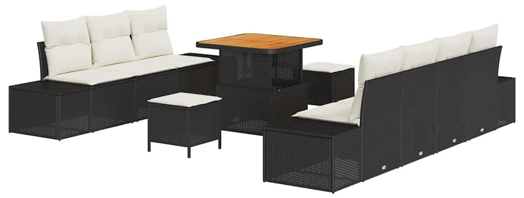 vidaXL Σετ Καναπέ Κήπου με μαξιλάρι με μαξιλάρι 10 pcs Μαύρο και Κρέμα