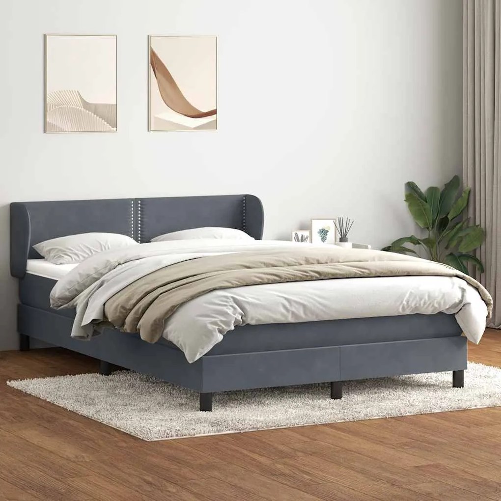 Box Spring Κρεβάτι με στρώμα Σκούρο γκρι 160x220 cm Βελούδινο - Γκρι