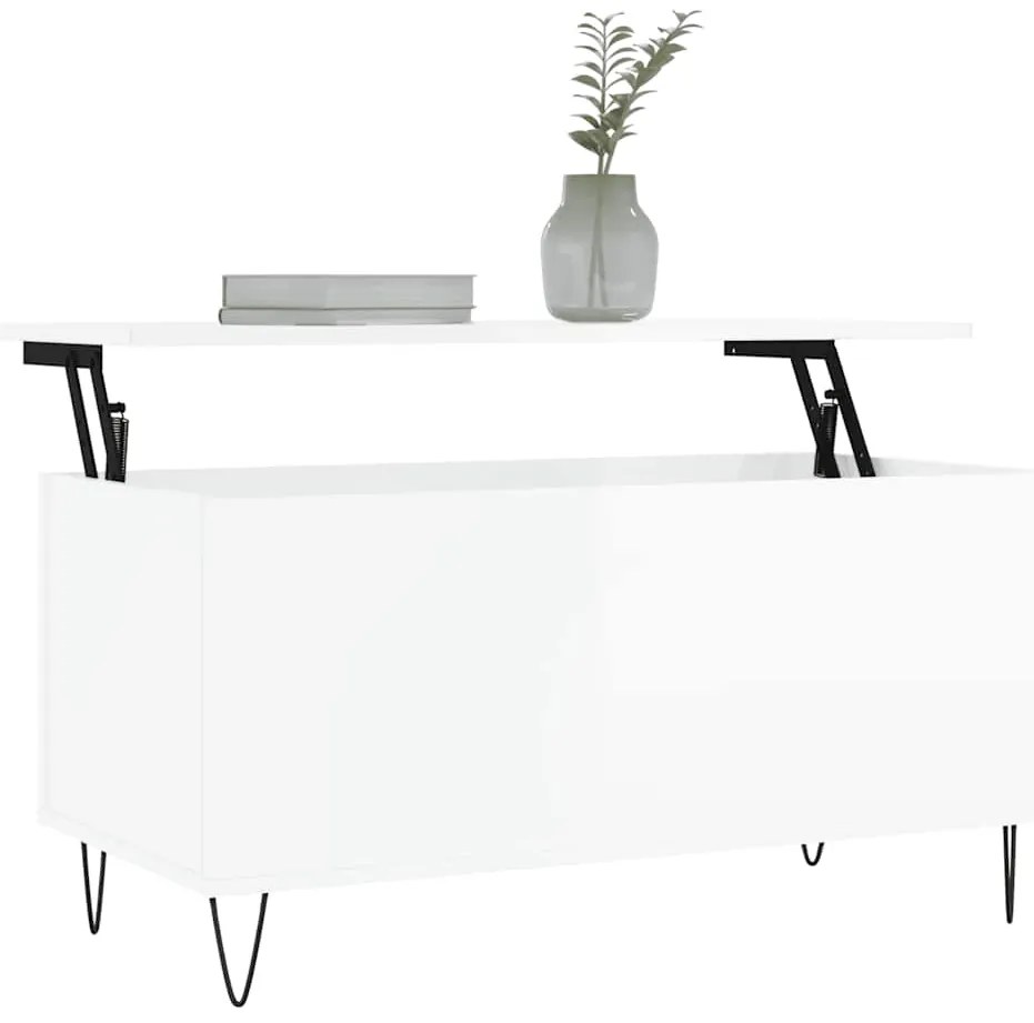 vidaXL Τραπεζάκι Σαλονιού Γυαλ. Λευκό 90x44,5x45 εκ. Επεξεργ. Ξύλο