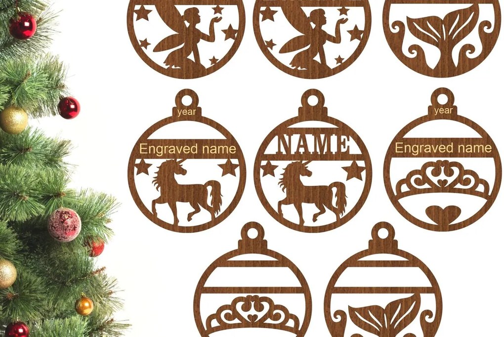 Σετ των 2 Intra απο ξύλο plywood  Χρώμα wenge 3mm-4mm πάχος - Fairy, Mermaid, Unicorn και Tiara Decos Δίασταση 6x6 cm INTRAFABR-89110760