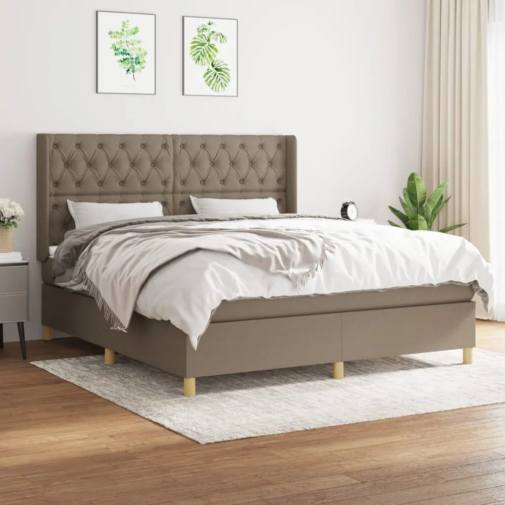 Κρεβάτι Boxspring με Στρώμα Taupe 160x200 εκ. Υφασμάτινο - Μπεζ-Γκρι