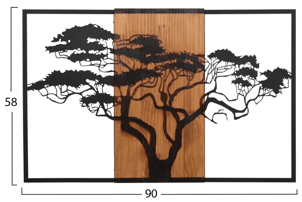 Διακοσμητικό Τοίχου Δέντρο σε Κορνίζα Φύλλα Μετάλλου-Ξύλο 90x3(βάθος)x58Yεκ.