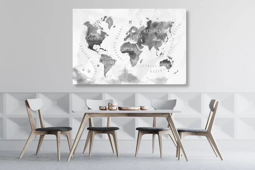Εικόνα σε έναν παγκόσμιο χάρτη ακουαρέλας από φελλό ασπρόμαυρη - 120x80  arrow