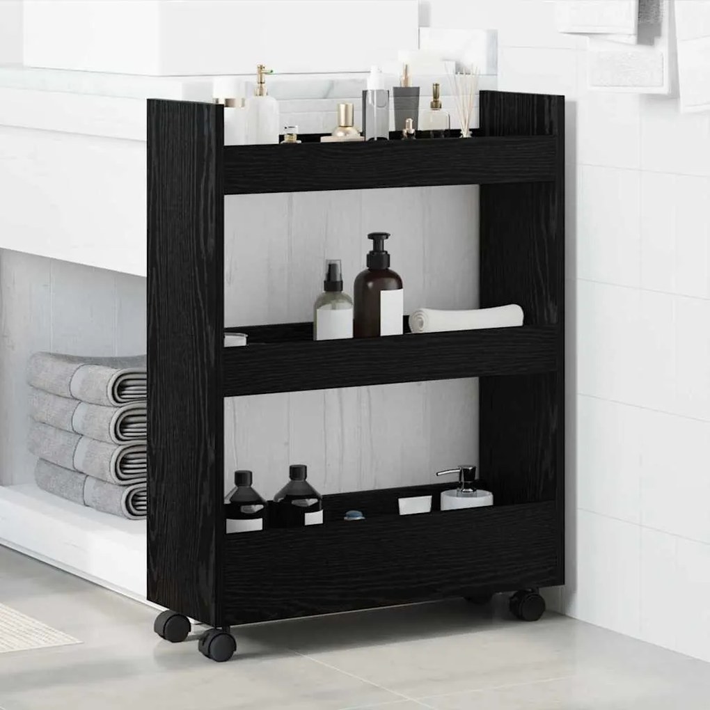 vidaXL Λεπτό Καρότσι Αποθήκευσης Μαύρη Οξυά 60 x 22 x 80 εκ.