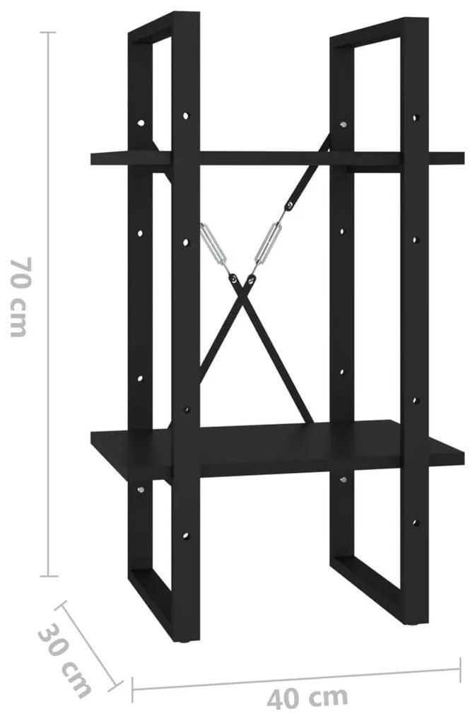 Βιβλιοθήκη με 2 Ράφια Μαύρη 40 x 30 x 70 εκ. από Επεξ. Ξύλο - Μαύρο