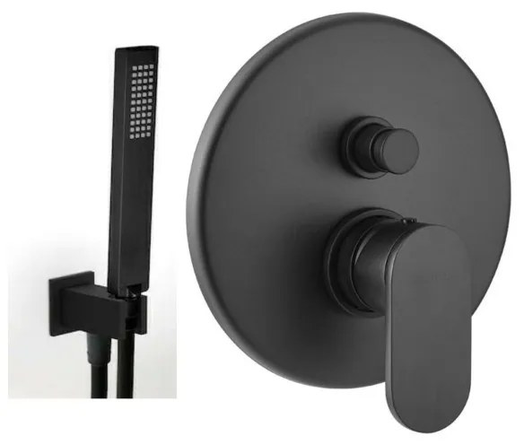 Armando Vicario Slim Black Matt Μίκτης Εντοιχισμού 2 Εξόδων με Εκτροπέα+Παροχή νερού Τετράγωνη