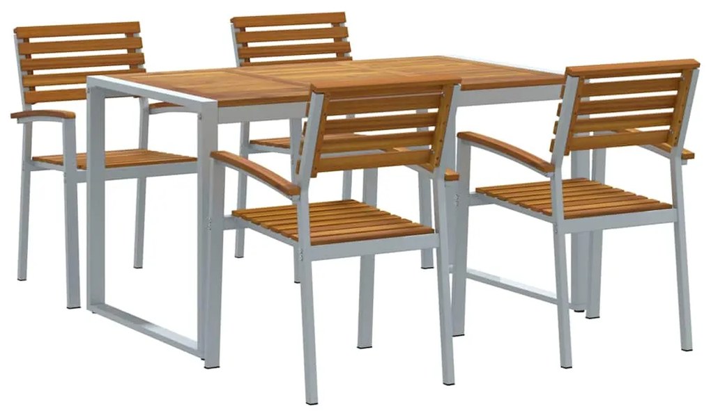 vidaXL Σέτ φαγητού για κήπο 5 pcs Γκρι και καφέ Μασίφ ξύλο ακακίας