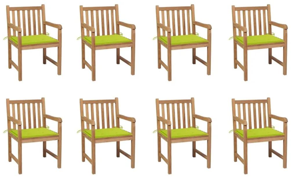 Καρέκλες Κήπου 8 τεμ. Μασίφ Ξύλο Teak με Φωτ. Πράσινα Μαξιλάρια - Πράσινο
