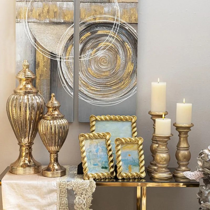 Κηροπήγιο Polyresin FL39324 Fylliana Χρυσό - Λευκό 10x25 εκ. 10x10x25 εκ.