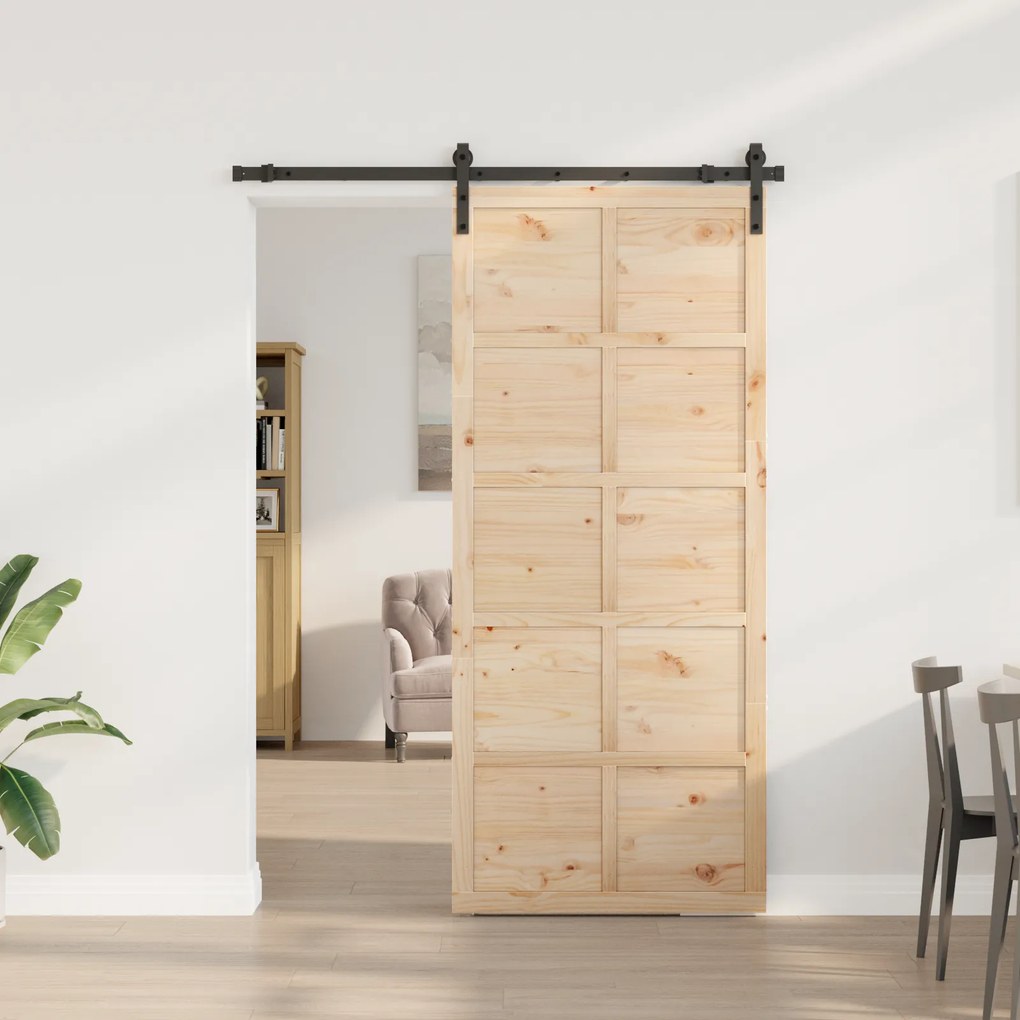 vidaXL Συρόμενη Πόρτα Καφέ 80 x 208 εκ. Μασίφ ξύλο πεύκου