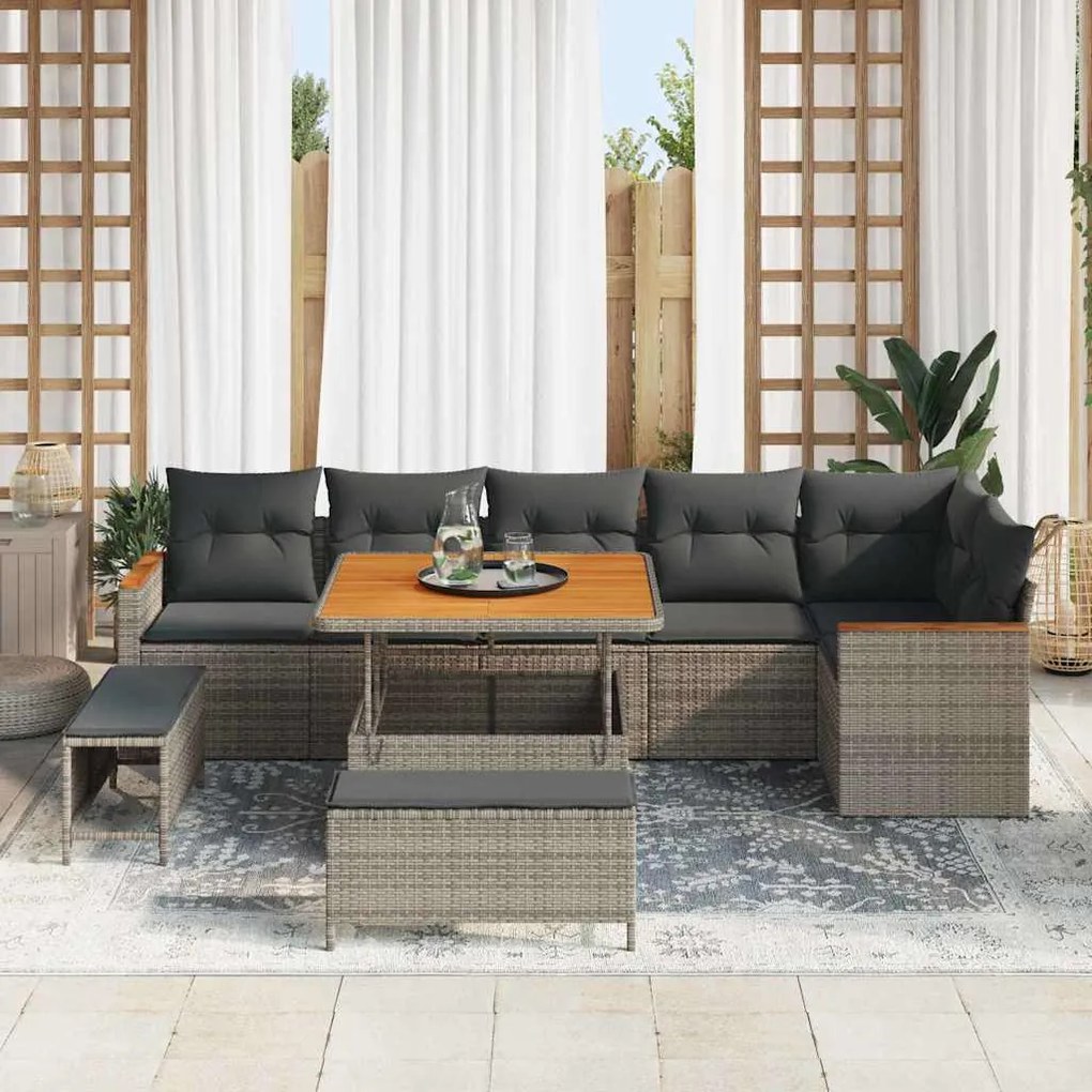 vidaXL Σετ Καναπέ Κήπου με μαξιλάρι 9 pcs Γκρι Πολυ ράταν