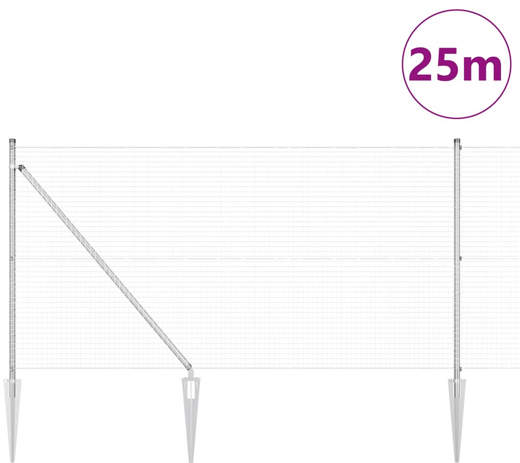 vidaXL Σετ Πόλων Φράχτη Σετ 2 Γαλβανισμένο Ατσάλι 25 x 1 μ Ανθεκτικό