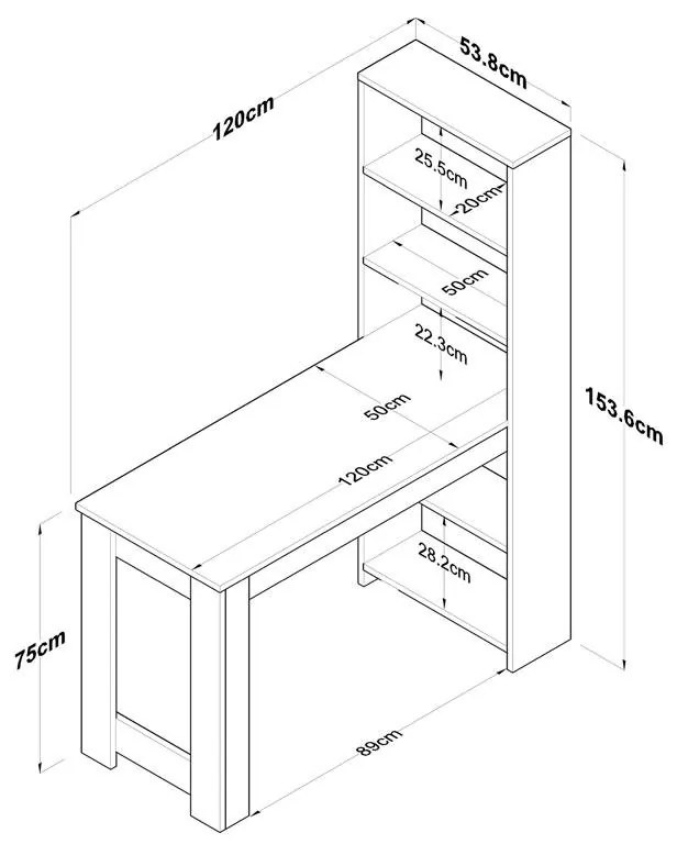 Γραφείο εργασίας-ραφιέρα Pawl λευκό-καρυδί 120x53.8x153.5εκ