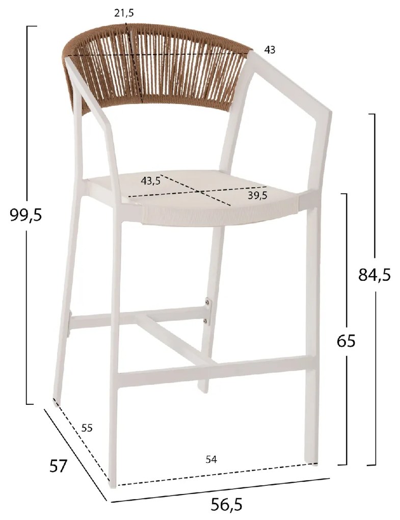 ΣΚΑΜΠΟ ΑΛΟΥΜΙΝΙΟΥ HM5892.12 ΜΕΣΑΙΟΥ ΥΨΟΥΣ RATTAN &amp; TEXTLINE ΛΕΥΚΟ ΜΠΕΖ 55x56,5x99Y