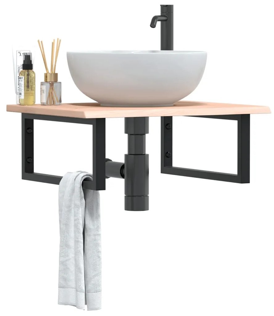 Ράφι Νιπτήρα Τοίχου από Ατσάλι / Μασίφ Ξύλο Δρυός