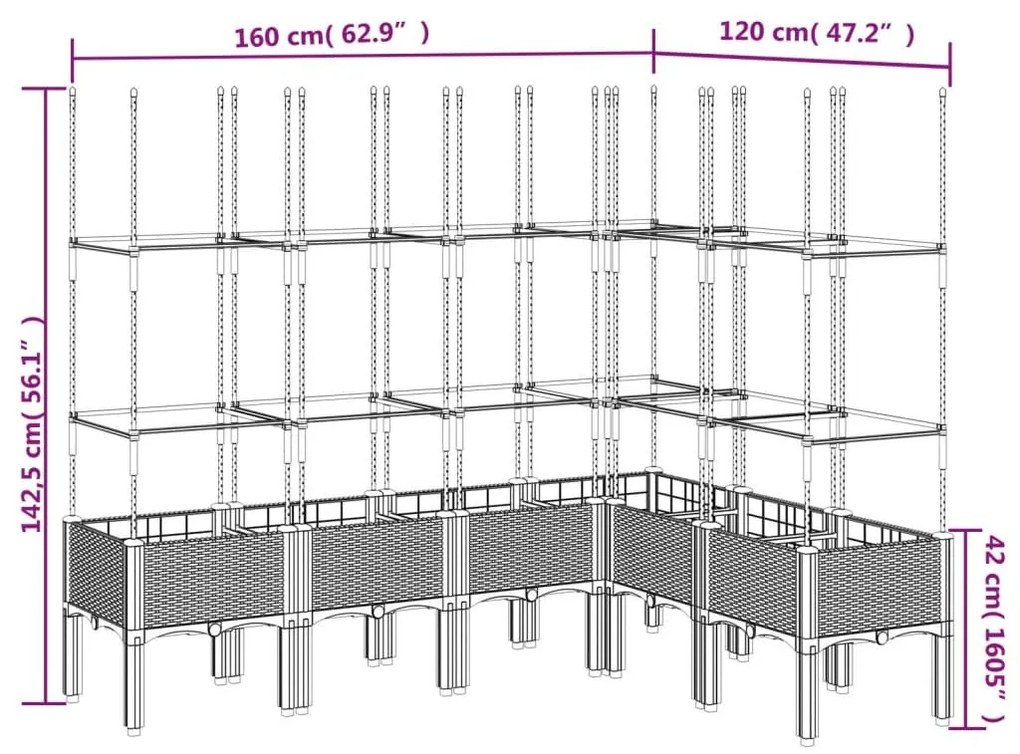 Ζαρντινιέρα Κήπου με Καφασωτό Καφέ 160 x 120 x 142,5 εκ. από PP - Καφέ