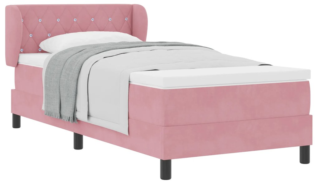vidaXL κρεβάτι box spring με στρώμα Ροζ 90x200 εκ. Βελούδο