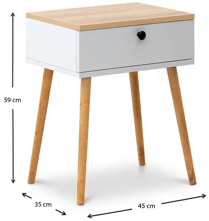 Κομοδίνο Pauline Megapap χρώμα pine - λευκό 45x35x61εκ.